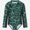 Teen Molo Swimwear | Girls Long Sleeve Leopard Swimsuit In Green