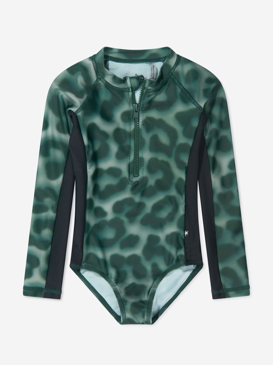 Teen Molo Swimwear | Girls Long Sleeve Leopard Swimsuit In Green