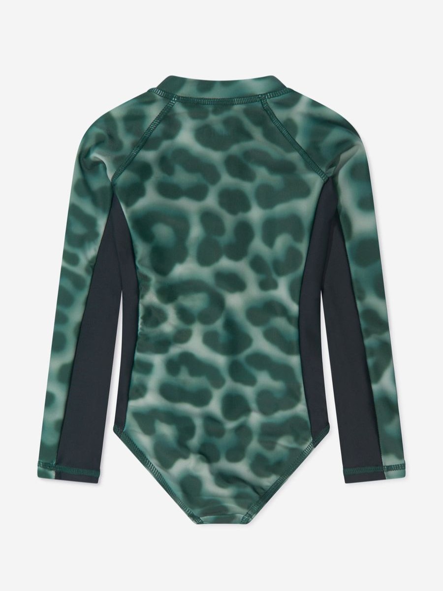 Teen Molo Swimwear | Girls Long Sleeve Leopard Swimsuit In Green