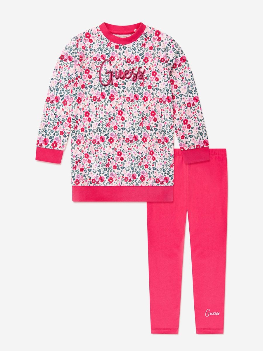 Girls Guess Leggings | Girls Floral Leggings Set In Red