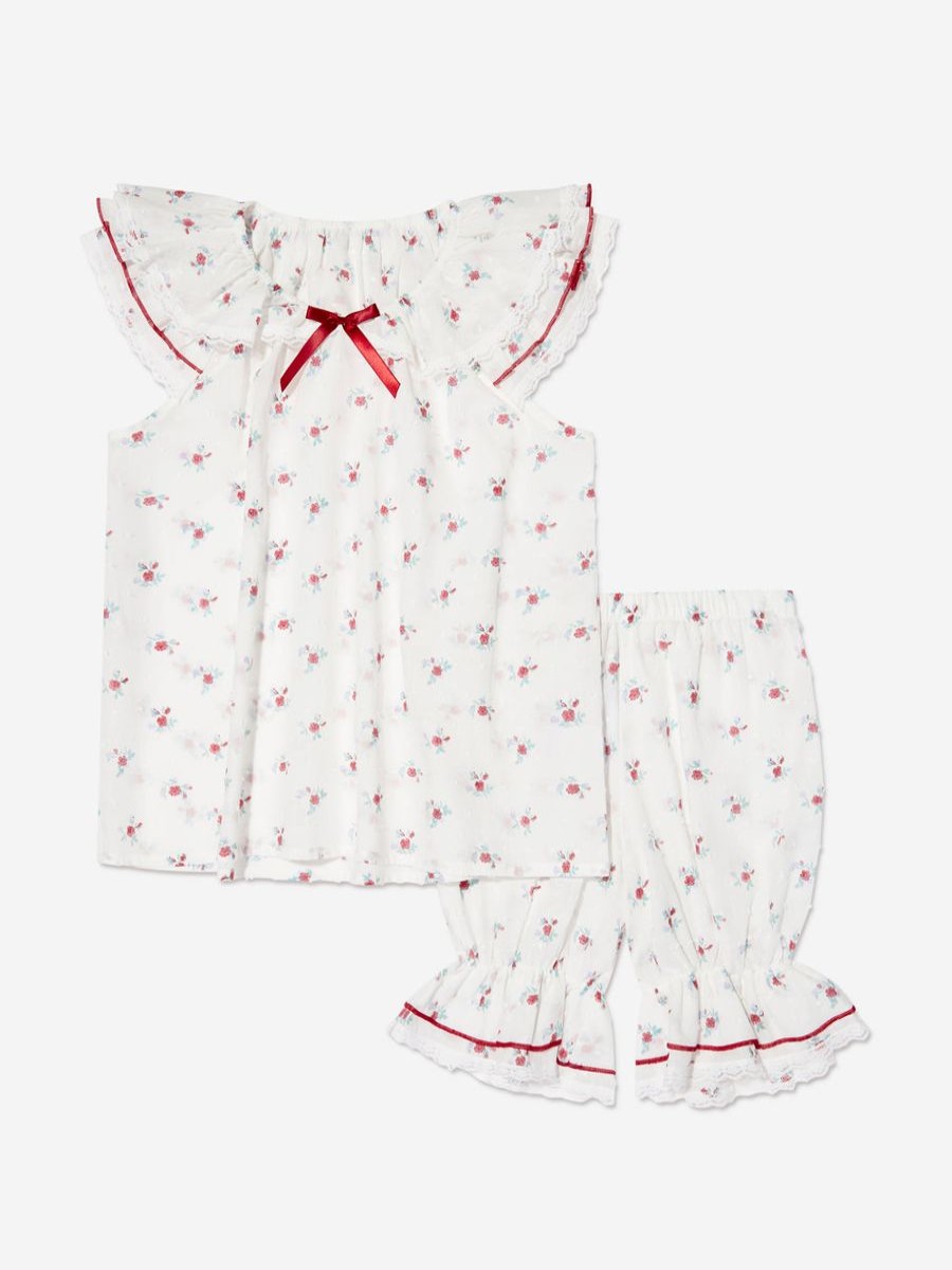 Girls Amiki Children Nightwear & Pyjamas | Girls Amelia Pink Flowers Short Pyjama Set In White