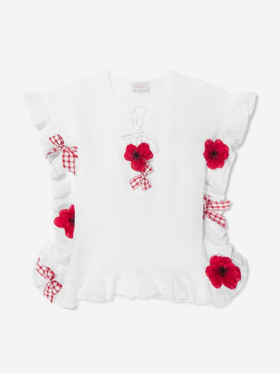 Teen Selini Action Swimwear | Girls Poppies And Bows Kaftan In White