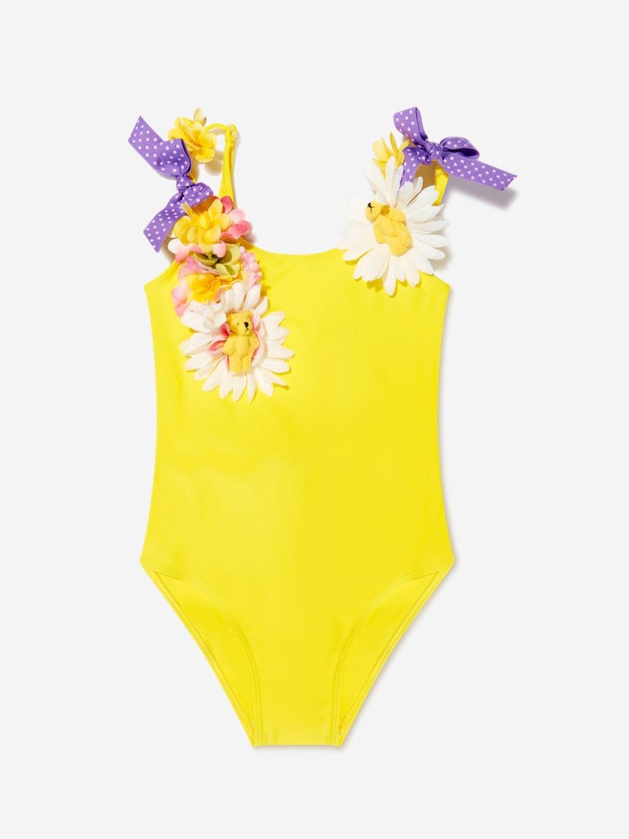 Teen Selini Action Swimwear | Girls Flowers And Bows Swimsuit In Yellow