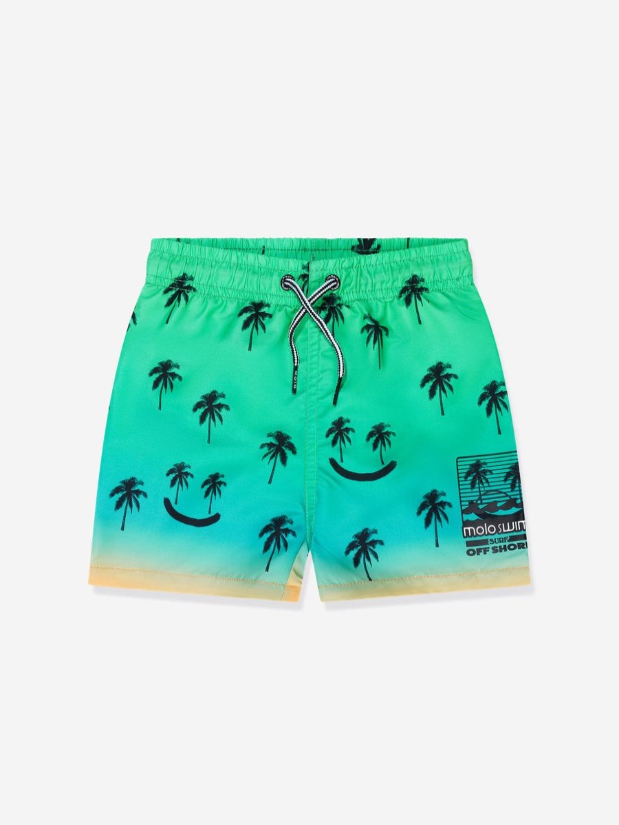 Teen Molo Swimwear | Boys Palm Smiley Face Niko Swim Shorts In Green