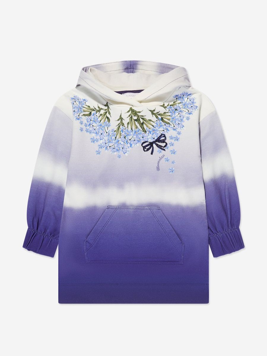 Teen Monnalisa Sweatshirts & Hoodies | Girls Hooded Sweater Dress In Blue