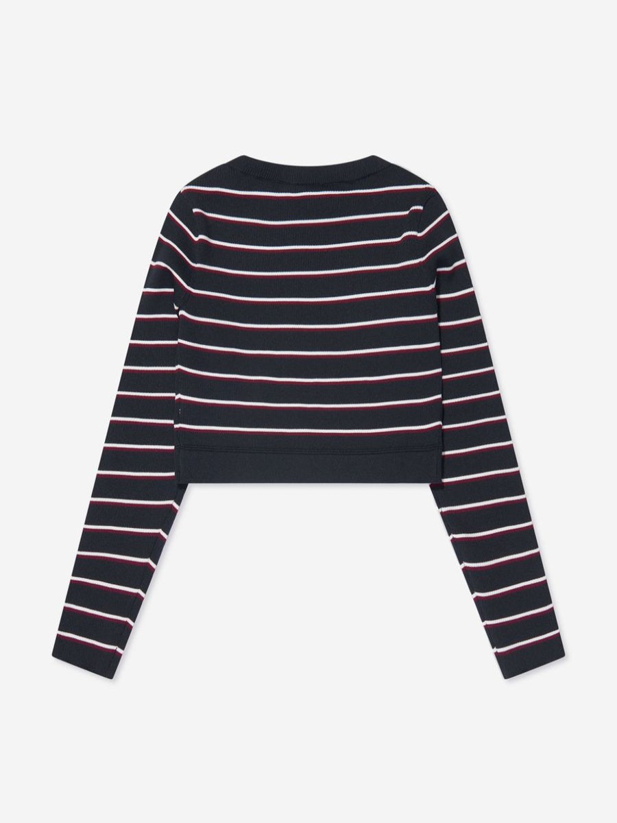 Teen Tommy Hilfiger Sweatshirts & Hoodies | Girls Global Stripe Cropped Sweater In Navy