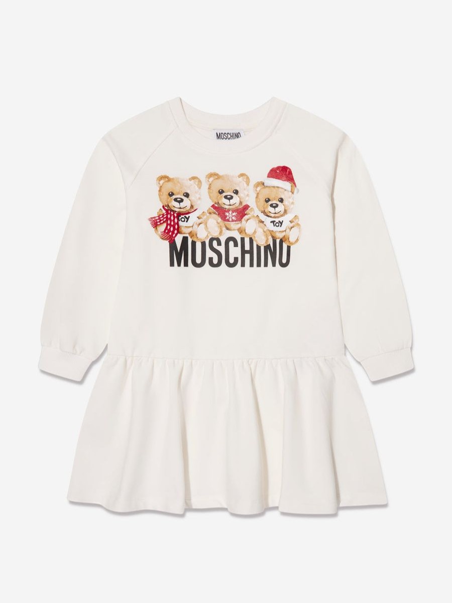 Teen Moschino Kids Dresses | Girls Teddy Logo Sweater Dress In Ivory