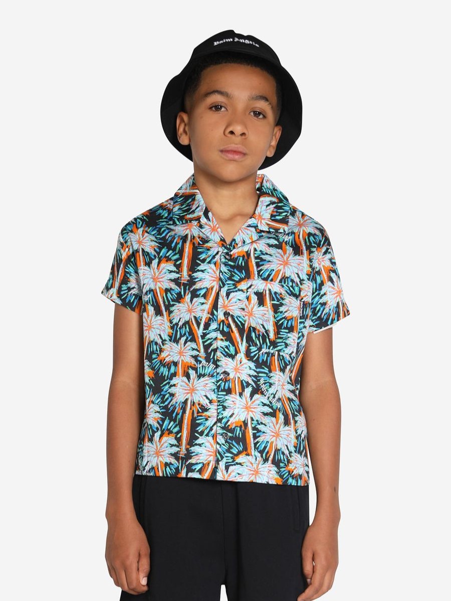 Teen Palm Angels Shirts | Boys Aop Pa Palms Bowling Shirt In Black