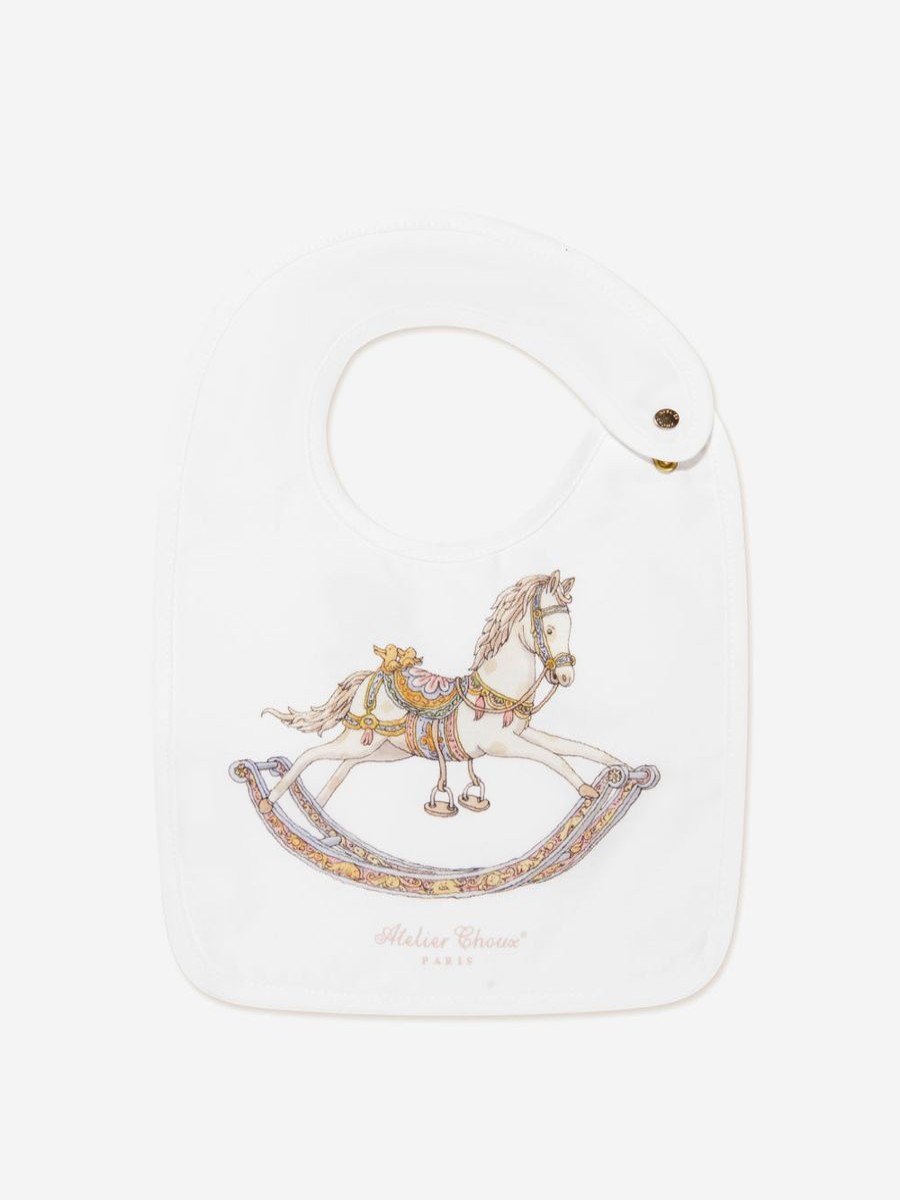 Baby Atelier Choux Bottles, Dummies & Bibs | Baby Rocking Horse Satin Bib In White