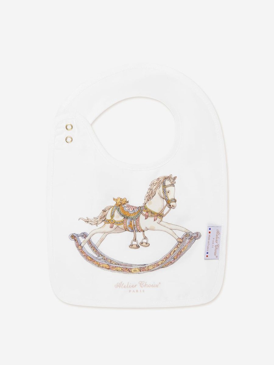 Baby Atelier Choux Bottles, Dummies & Bibs | Baby Rocking Horse Satin Bib In White