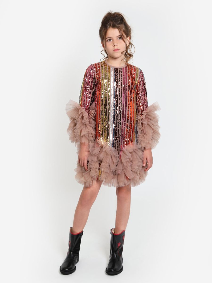 Teen Maison Ava Dresses | Girls Rainbow Glitter Ruffle Dress In Multicolour