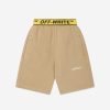 Teen Off-White Shorts | Boys Industrial Logo Band Sweat Shorts In Beige