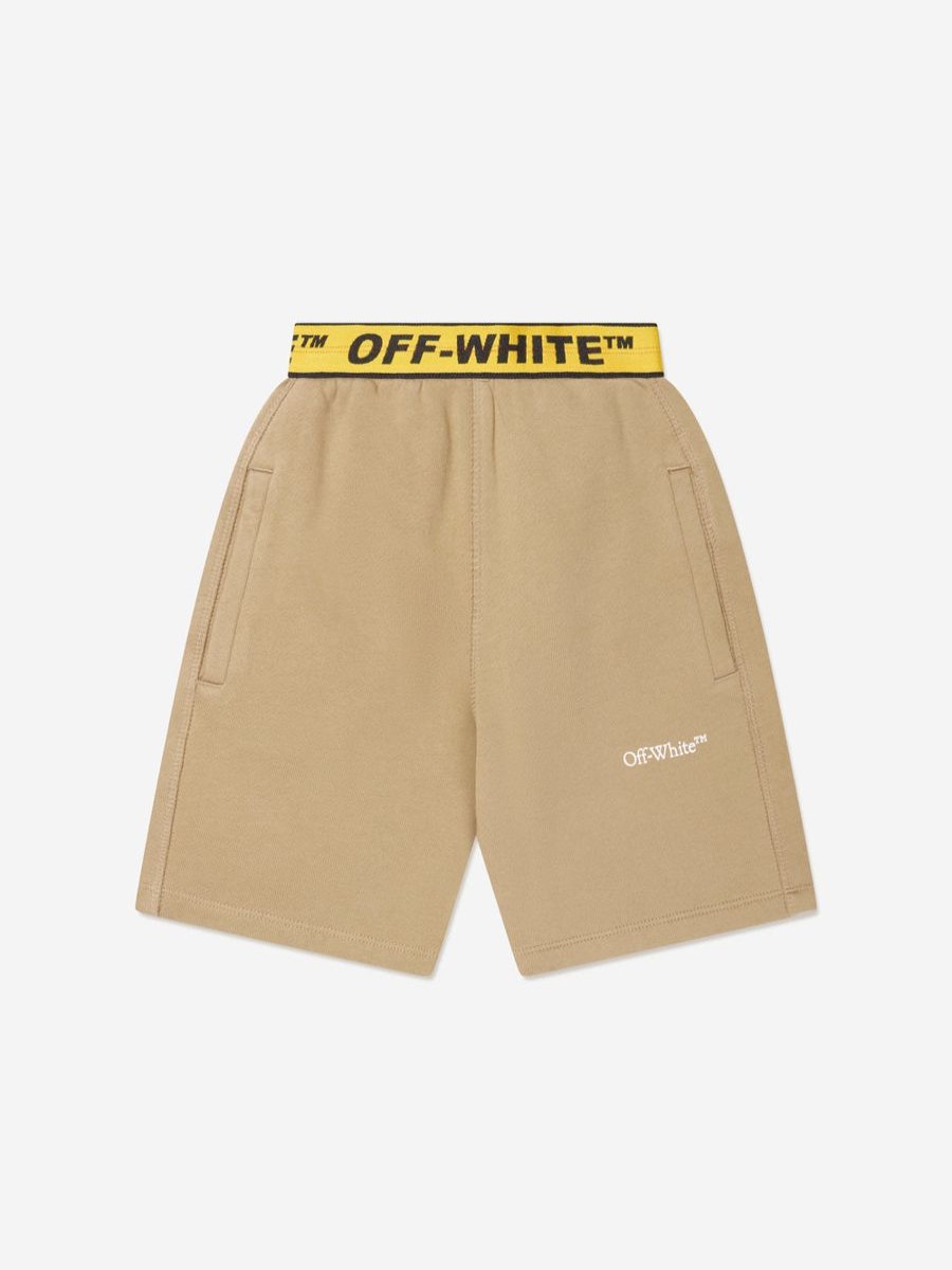 Teen Off-White Shorts | Boys Industrial Logo Band Sweat Shorts In Beige