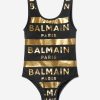 Teen Balmain Swimwear | Girls Striped Logo Swimsuit In Black