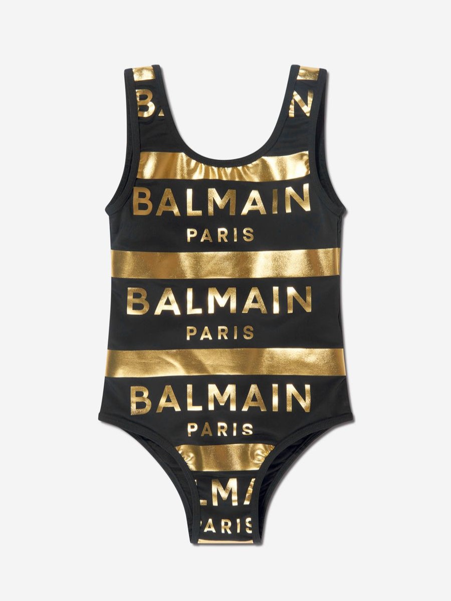 Teen Balmain Swimwear | Girls Striped Logo Swimsuit In Black