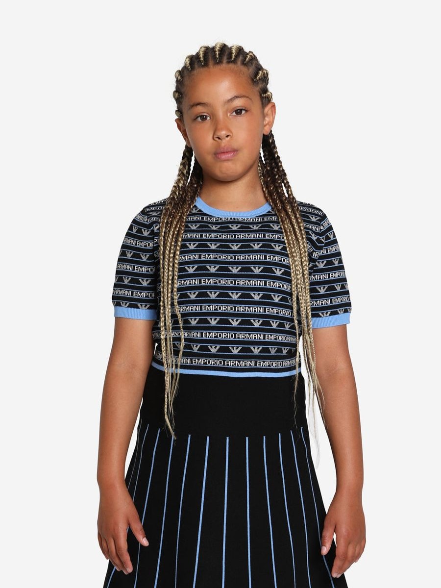 Girls Emporio Armani Jumpers & Cardigans | Girls Short Sleeve Logo Jumper In Navy