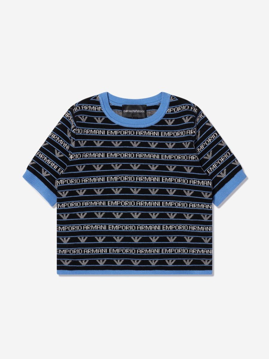 Girls Emporio Armani Jumpers & Cardigans | Girls Short Sleeve Logo Jumper In Navy