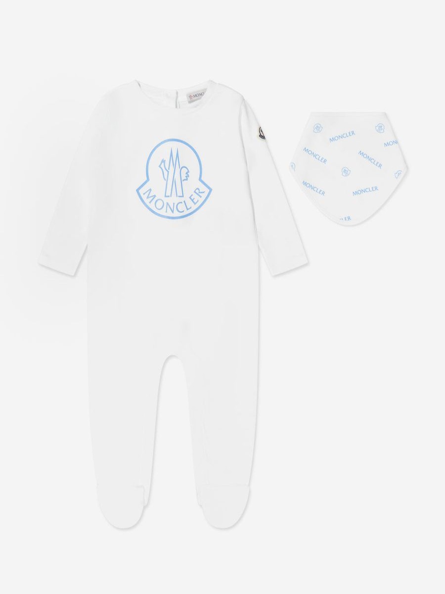 Baby Moncler Enfant Babygrows & Rompers | Baby Boys Logo Babygrow And Bib Set In Grey