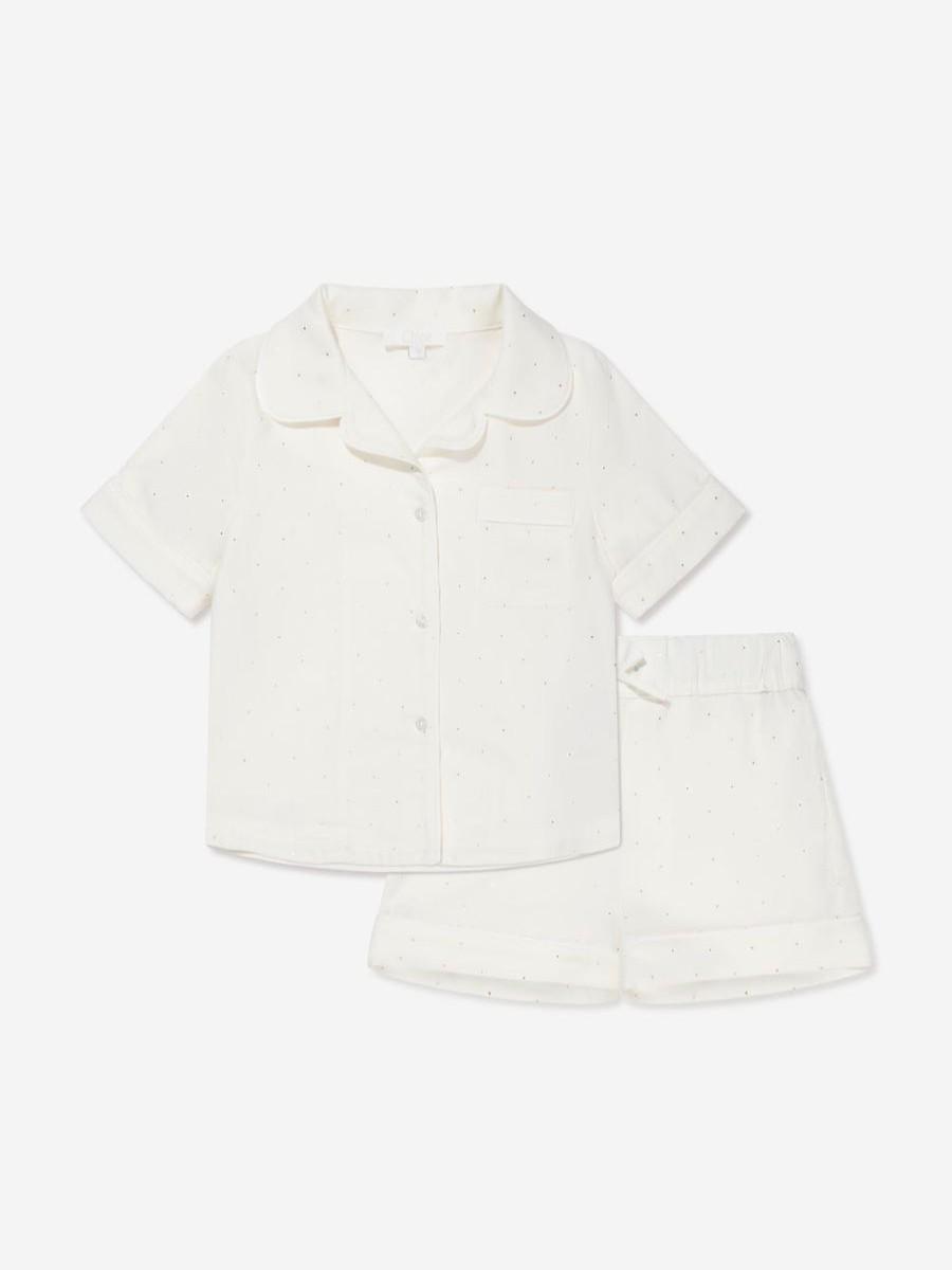 Girls Chloé Nightwear & Pyjamas | Chloe - Girls Organic Cotton Short Pyjama Set In Ivory | Childsplay Clothing