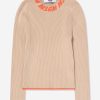 Girls MSGM Jumpers & Cardigans | Girls Rib Knitted Turtleneck Jumper In Beige