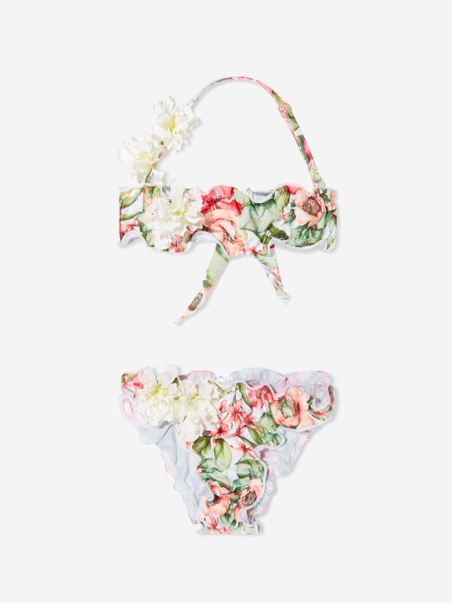 Teen Selini Action Swimwear | Girls Floral Frou-Frou Bikini In White