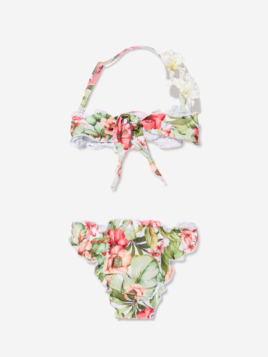 Teen Selini Action Swimwear | Girls Floral Frou-Frou Bikini In White