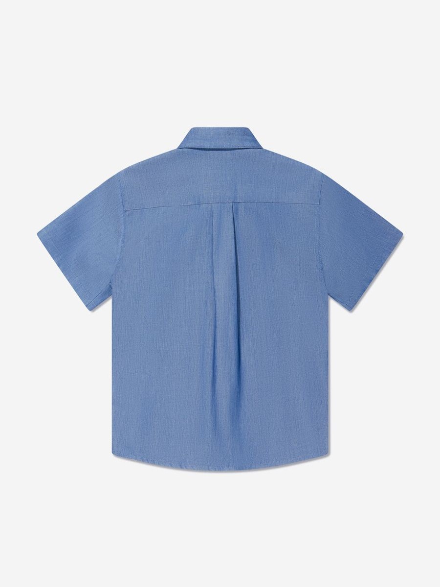 Teen Versace Shirts | Boys Short Sleeve Chambray Shirt In Blue