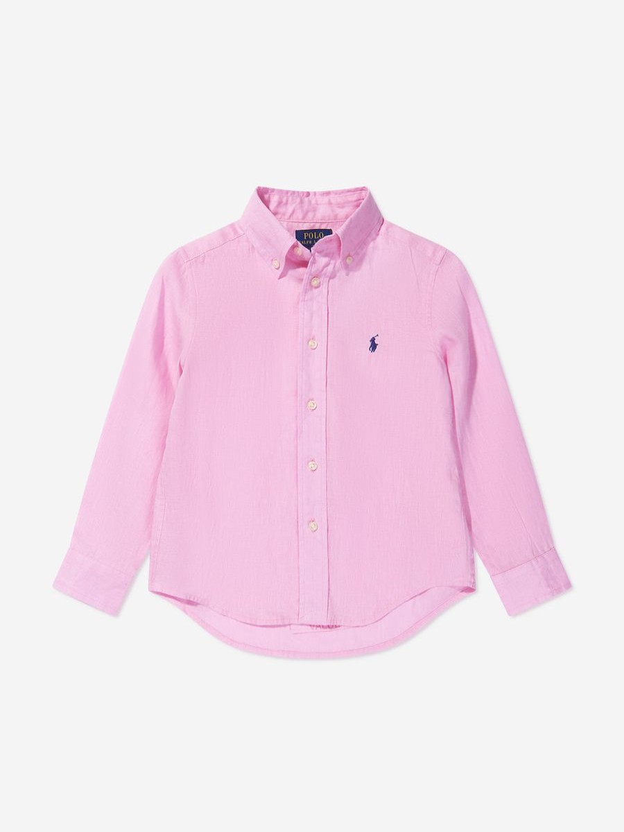 Teen Ralph Lauren Kids Shirts | Boys Linen Logo Shirt In Pink