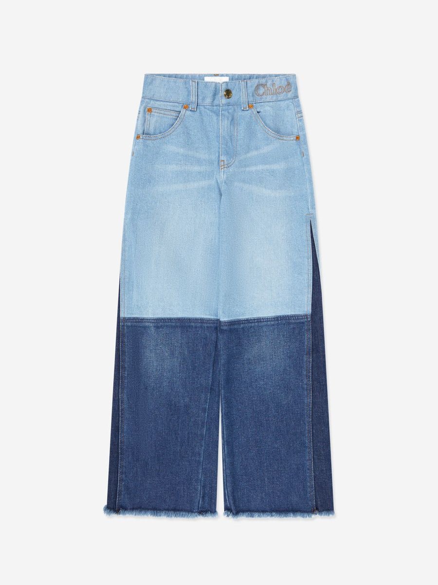 Girls Chloé Jeans | Girls Contrast Denim Trousers In Blue