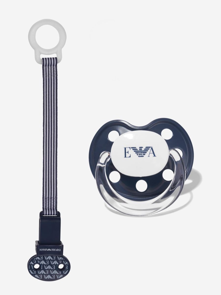 Baby Emporio Armani Bottles, Dummies & Bibs | Baby Dummy And Pacifier Set In Navy