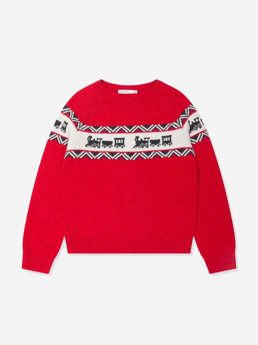 Baby Patachou Jumpers & Cardigans | Boys Wool Knit Train Jumper In Red