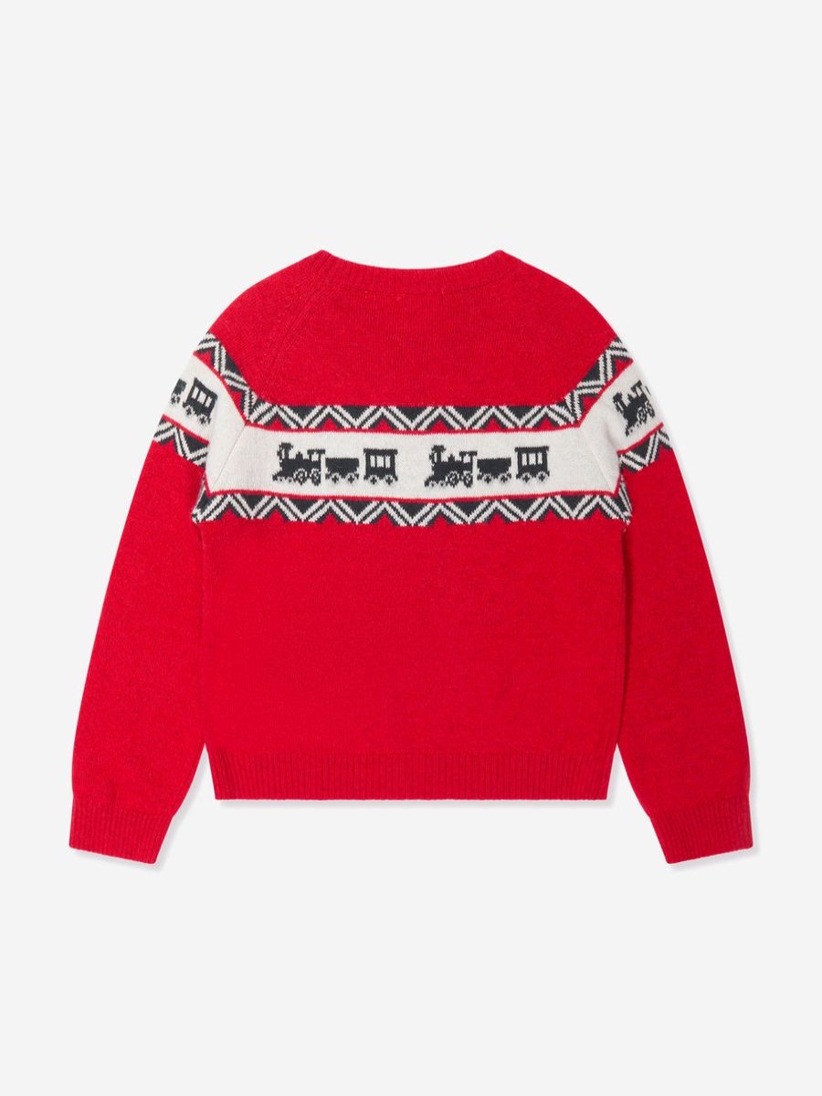 Baby Patachou Jumpers & Cardigans | Boys Wool Knit Train Jumper In Red