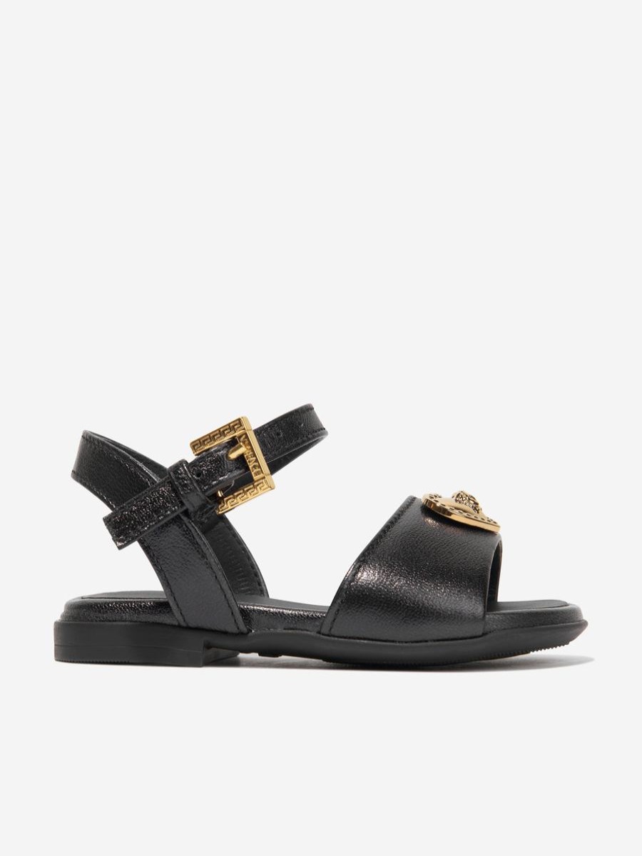 Girls Versace Sneakers | Girls Leather Logo Sandals In Black