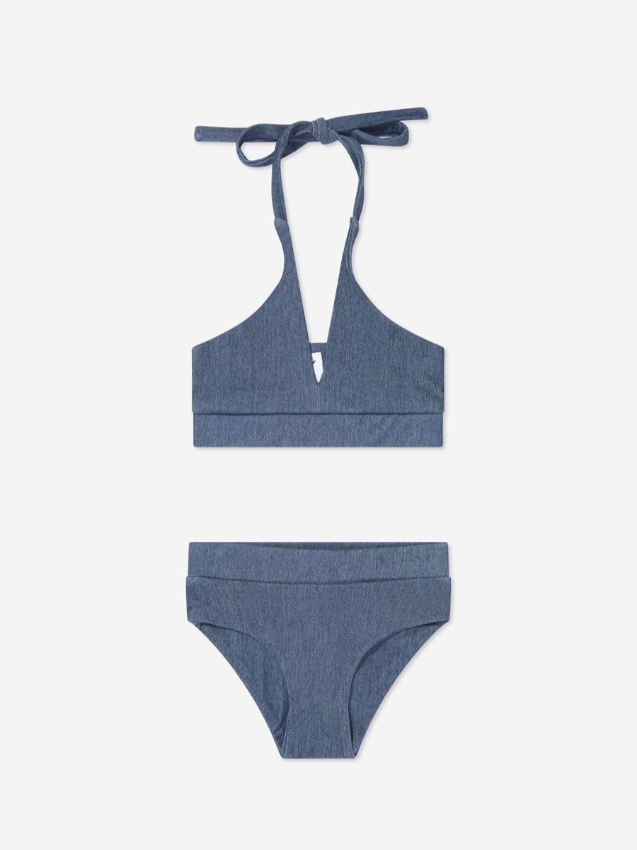 Girls AY by AYLA Swimwear | Girls Denim Look Halterneck Bikini In Blue