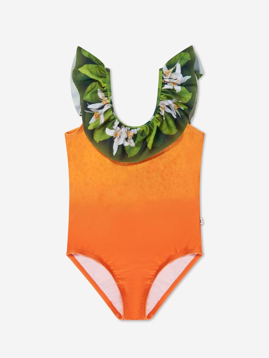 Teen Molo Swimwear | Girls Ruffle Detail Nika Swimsuit In Orange