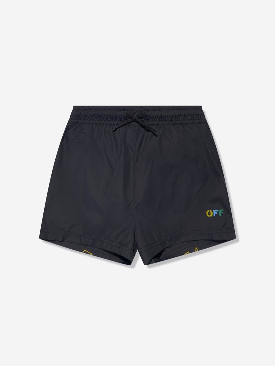 Teen Off-White Swimwear | Boys Diagonal Logo Swim Shorts In Black