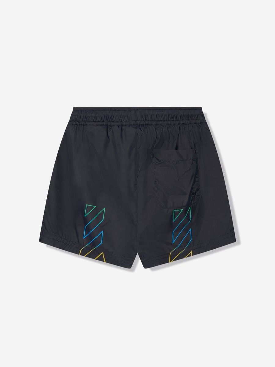 Teen Off-White Swimwear | Boys Diagonal Logo Swim Shorts In Black