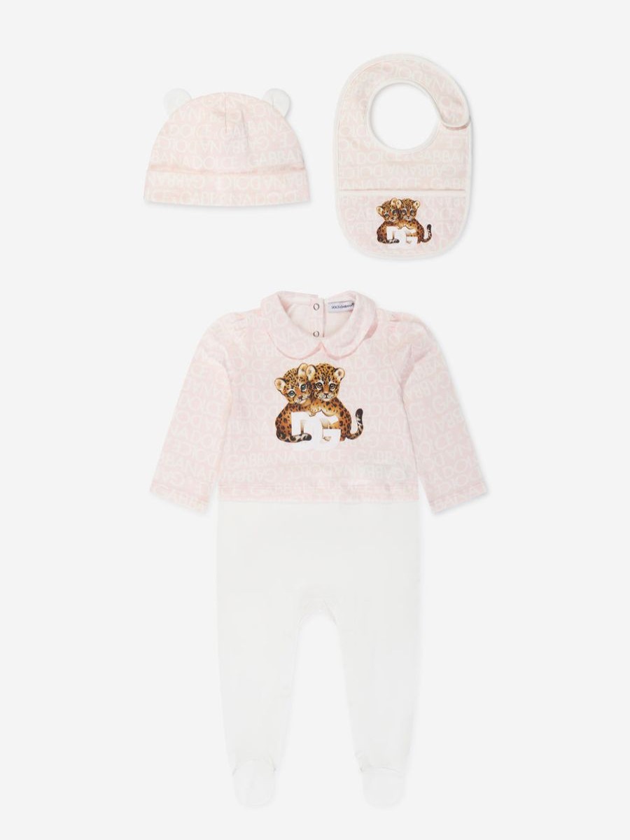 Baby Dolce & Gabbana Kids Babygrows & Rompers | Baby Girls Leopard Babygrow Gift Set In Pink