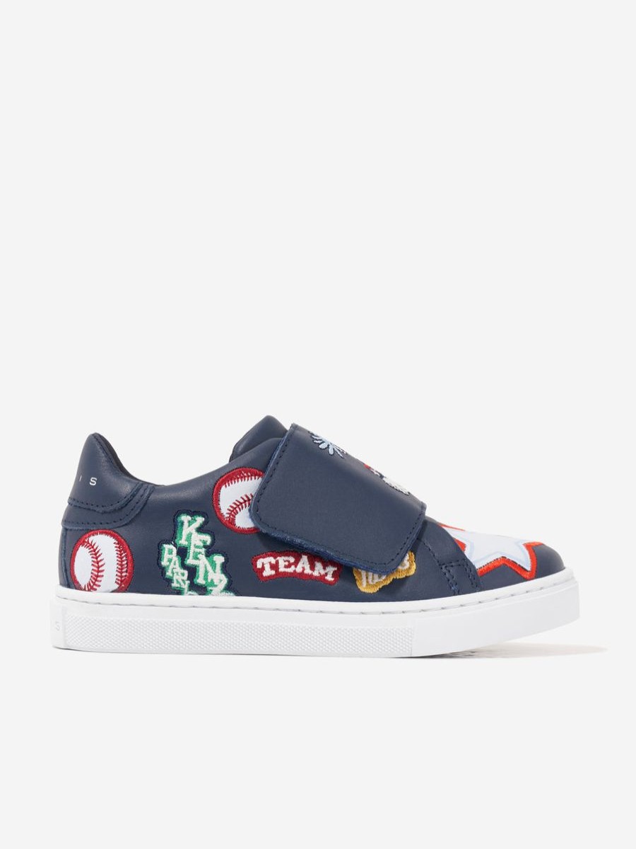 Girls KENZO KIDS Sneakers | Kids Leather Embroidered Trainers In Navy