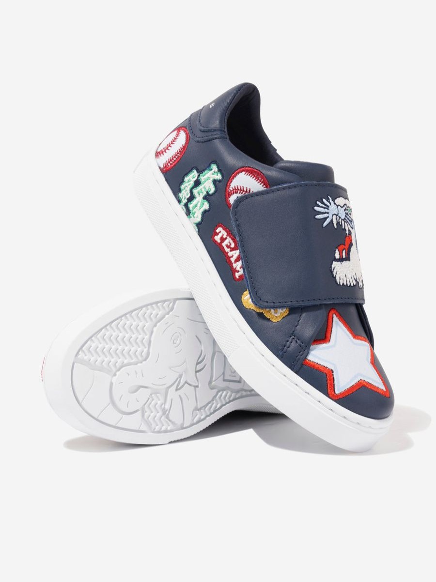 Girls KENZO KIDS Sneakers | Kids Leather Embroidered Trainers In Navy