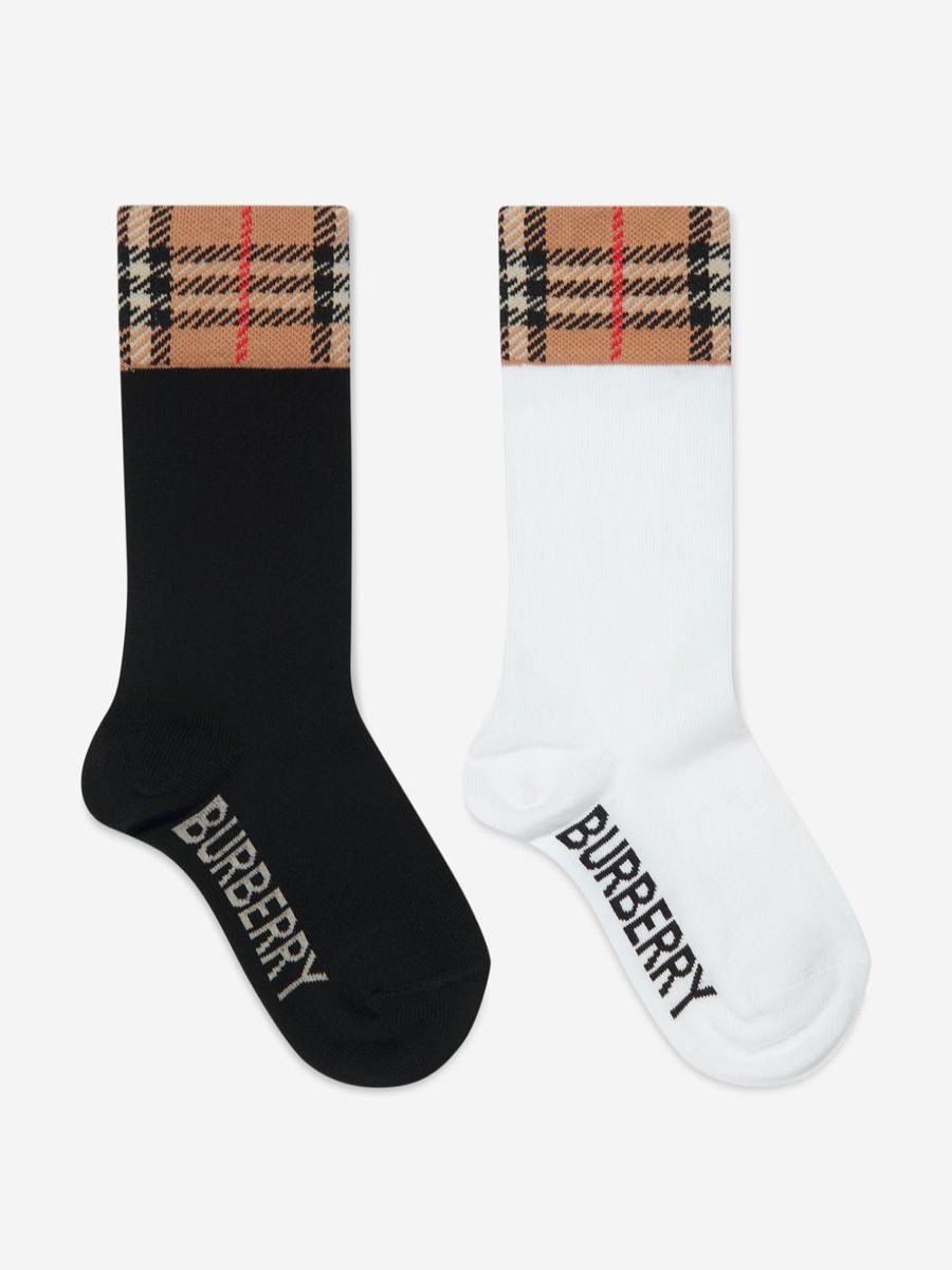 Girls Burberry Kids Socks & Tights | Kids Check Cuff Socks Set In Black