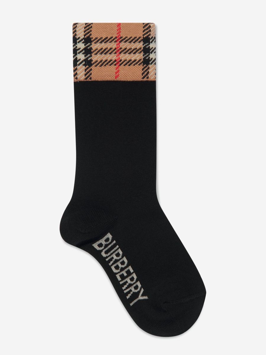 Girls Burberry Kids Socks & Tights | Kids Check Cuff Socks Set In Black