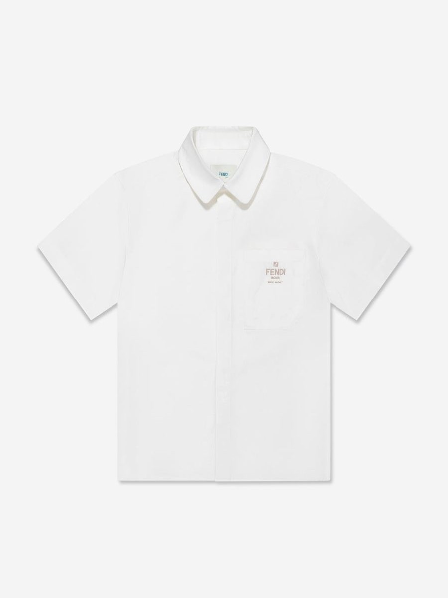 Teen Fendi Kids Shirts | Boys Short Sleeve Logo Shirt In White