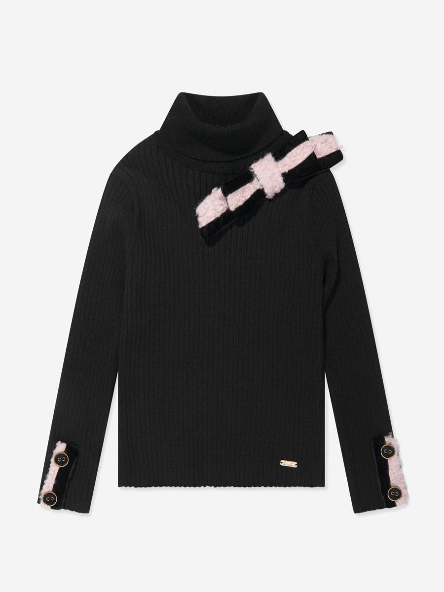 Girls Patachou Jumpers & Cardigans | Girls Knitted Bow Jumper In Black