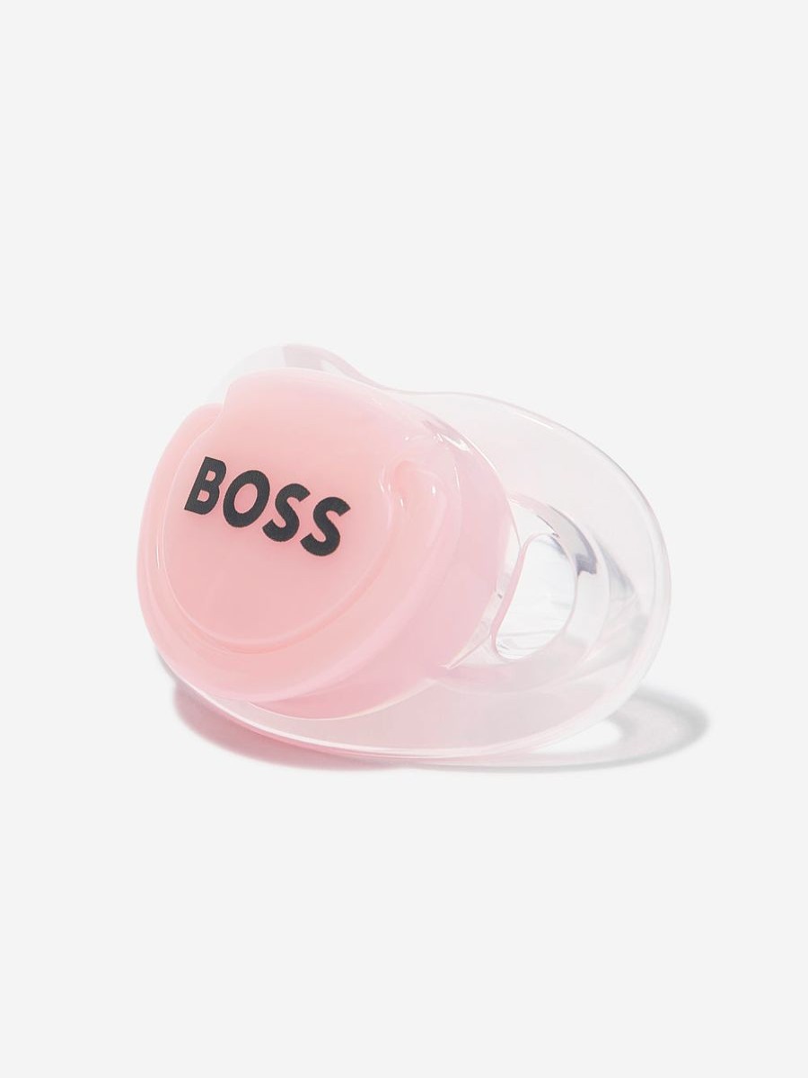 Baby BOSS Bottles, Dummies & Bibs | Boss - Baby Girls Logo Print Pacifier In Pink | Childsplay Clothing