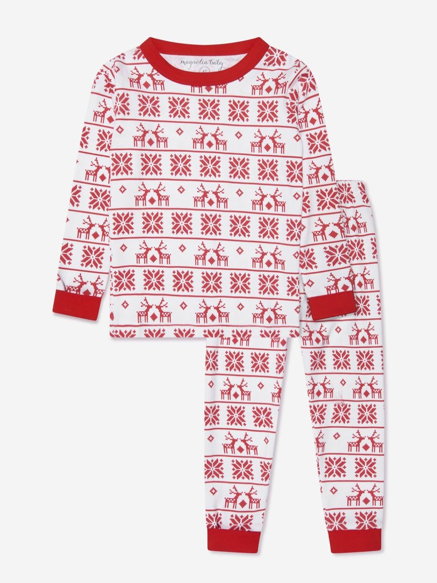 Girls Magnolia Baby Nightwear & Pyjamas | Kids Fair Isle Long Pyjamas In Red