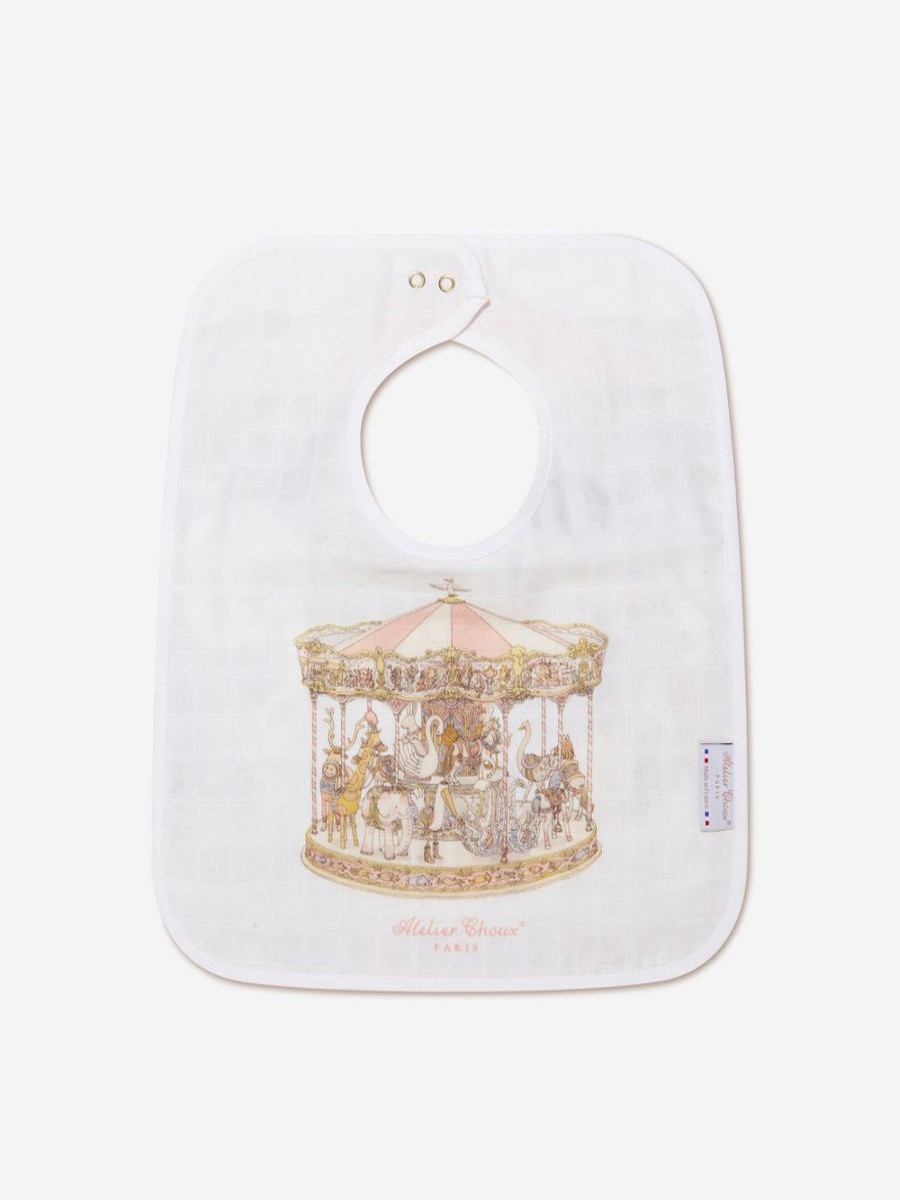 Baby Atelier Choux Bottles, Dummies & Bibs | Baby Girls Carousel Large Bib In Pink