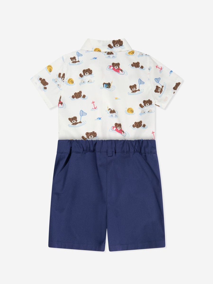 Baby Fendi Kids Babygrows & Rompers | Fendi Kids - Baby Boys Bear Beach Party Romper In Multicolour | Childsplay Clothing