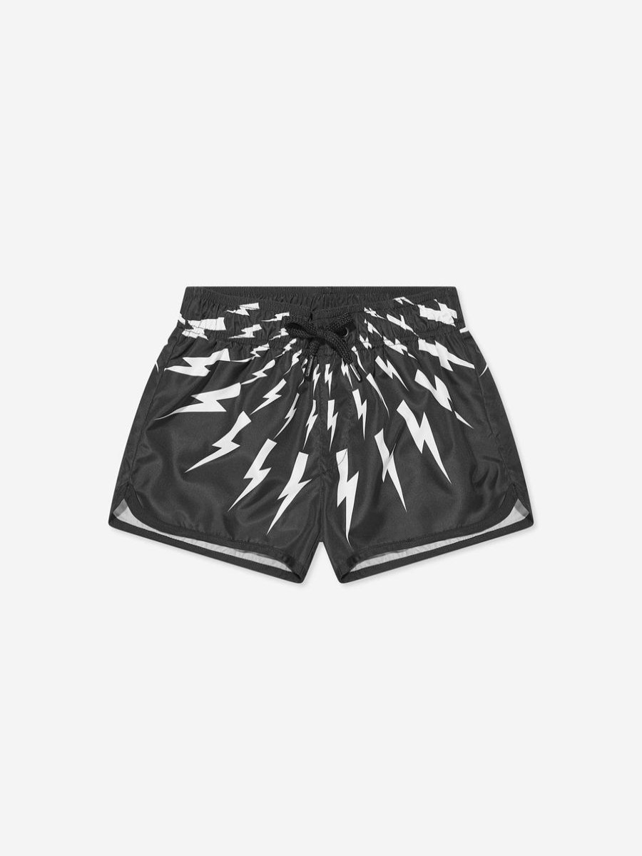 Teen Neil Barrett Swimwear | Boys Thunderbolt Swim Shorts In Black