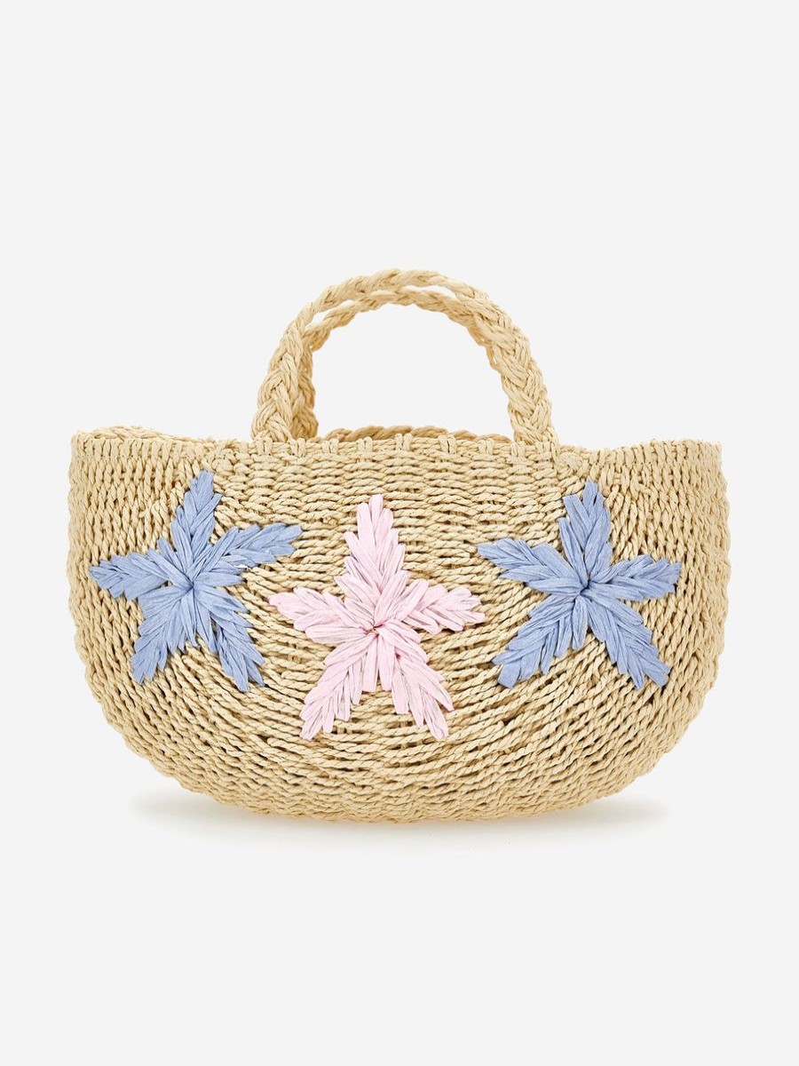 Girls Monnalisa Bags & Backpacks | Girls Straw Star Beach Bag In Beige (32Cm)